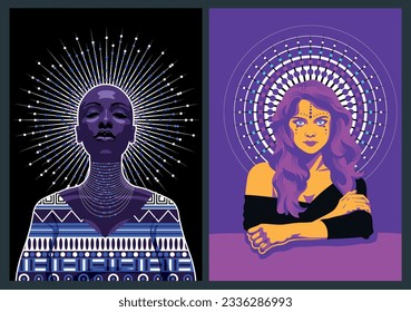Woman Portrait Creative Beauty Posters Set