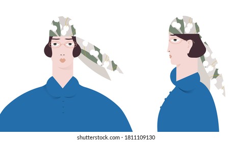 Woman Portrait in different positions. Flat design style vector graphic illustration.