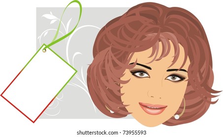 Woman portrait and discount card. Vector