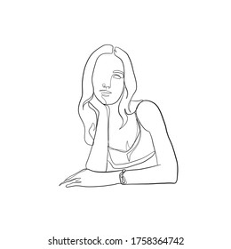 Woman portrait drawn in one continuous line. Linear glamour logo in minimal design for hair stylist, makeup artist, beauty salon and cosmetology. Beautiful woman face. Minimal portrait girl. 