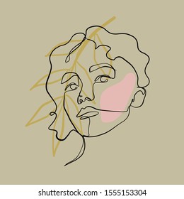 woman portrait face in one line style, beauty minimal icon, simple fashion logo, continuous hand drawing art. 
