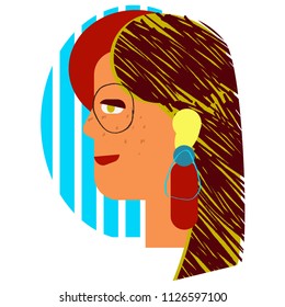 Woman portrait in geometric modern style.  Vector fashion illustration with girl face in simple shapes.