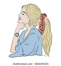 Woman portrait in half a turn, happy girl, smile, vector illustration