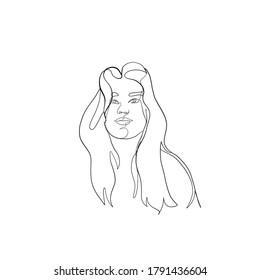 Woman portrait hand drawn in one continuous line. Linear glamour logo in minimal design for hair stylist, makeup artist, beauty salon and cosmetology. Beautiful woman face. Minimal portrait girl. 