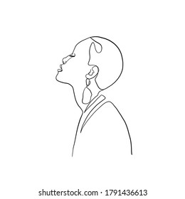 Woman portrait hand drawn in one continuous line. Linear glamour logo in minimal design for hair stylist, makeup artist, beauty salon and cosmetology. Beautiful woman face. Minimal portrait girl. 