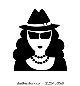 Woman portrait with hat, pearl necklace and sunglasses. Sketch vector illustration