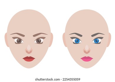 Woman portrait. Woman head without hair. Model for hairstyle. Just add any style of haircut. Bald woman, no hair.