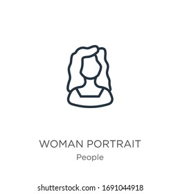 Woman portrait icon. Thin linear woman portrait outline icon isolated on white background from people collection. Line vector sign, symbol for web and mobile