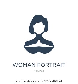 woman portrait icon vector on white background, woman portrait trendy filled icons from People collection, woman portrait vector illustration
