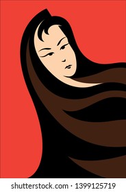 Woman portrait illustration in long hair