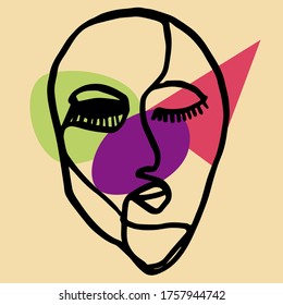Woman portrait in modern abstract style. Hand-drawn vector illustration for your contemporary fashion design.