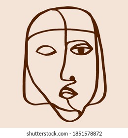 Woman portrait in modern abstract style. Hand-drawn vector illustration for your contemporary fashion design.