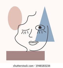 Woman portrait in modern abstract style. Hand drawn illustration for contemporary fashion design.