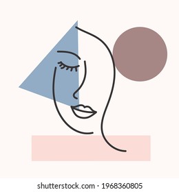 Woman portrait in modern abstract style. Hand drawn illustration for contemporary fashion design.