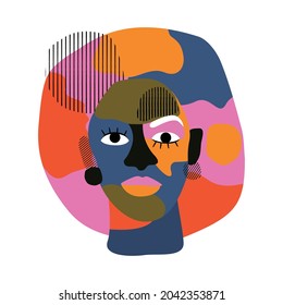 Woman portrait in modern abstract style. Hand drawn vector illustration for your modern fashion design. Abstract poster with woman face.