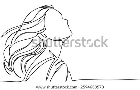 Woman portrait one line continuous. Hand drawn vector art.
