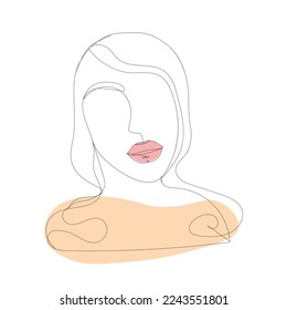 Woman portrait for organic cosmetics.One line drawing.Vector illustration.Portrait face of woman one line drawing with continuous line. Woman portrait for poster, cover design.Modern minimalism art