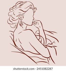A woman portrait posing vector for card, decoration, illustration