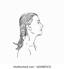 Woman portrait in profile, Vector sketch, Hand drawn illustration  - Shutterstock ID 1654087672