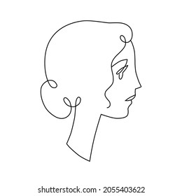 Woman portrait, romantic profile portrait with bun classic hairstyle. Simple logo for beauty salon.
