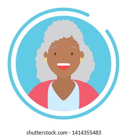 woman portrait round icon blue background vector illustration