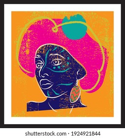 Woman portrait sketch drawing. Vector poster. Living room poster, wall decoration poster
