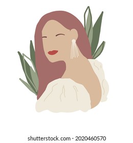 woman portrait in trendy minimal style. Female face profile. Brunette girl vector illustration, avatar for social media