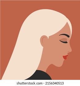 retrato femenino de estilo minimalista. Perfil facial femenino. Ilustración vectorial de chica rubia, avatar para medios sociales