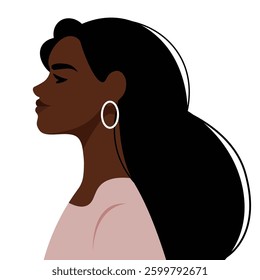woman portrait with waving hair, vector illustration