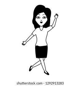 woman portrait waving hand white background vector illustration
