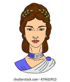 Woman portrait wearing typical traditional dress with isolated on white background. Culture of Greece