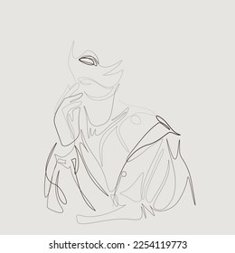 Woman portrait without face vector line art illustration. Woman body one line style drawing. One line art character, simple hand drawn asian elements. Vector illustration