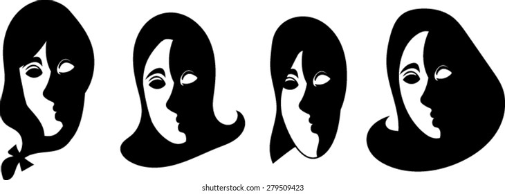 Woman Portraits - Abstract Silhouettes - Vector Art