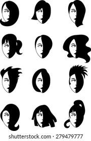 Woman Portraits Silhouettes - Vector Art