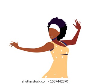 woman in pose of dancing, party, on white background vector illustration design