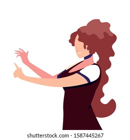 woman in pose of dancing, party, on white background vector illustration design
