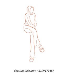 Woman pose line art style. Vector illustration