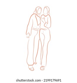 Woman pose line art style. Vector illustration