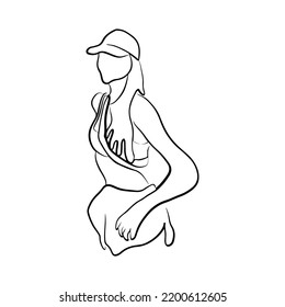 Woman pose line art style. Vector illustration