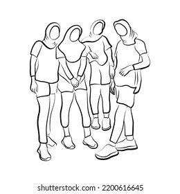 Woman pose line art style. Vector illustration