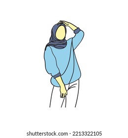 Woman pose line art style. Vector illustration