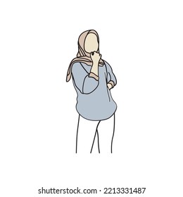 Woman pose line art style. Vector illustration