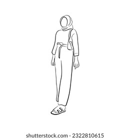 Woman pose line art style. Vector illustration