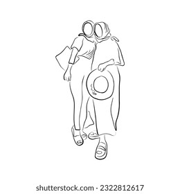 Woman pose line art style. Vector illustration