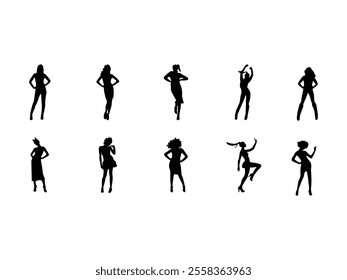 Woman Pose Silhouette Element Set