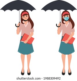 Woman pose with umbrella character flat design.