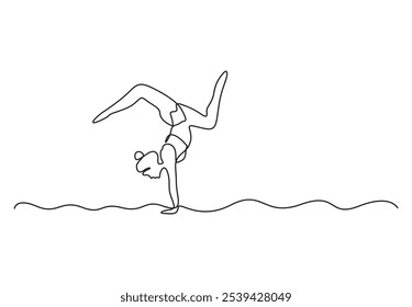 A woman poses yoga workout continuous one line drawing vector illustration