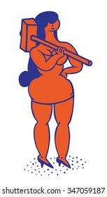 Woman posing with a big hammer
