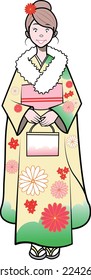 Woman posing in formal attire, kimono