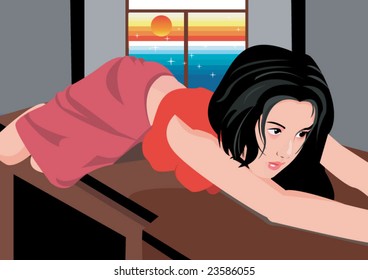Woman posing on a table top